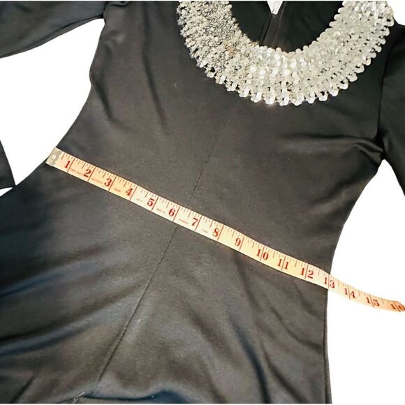Vintage 70s Bernie Bee Long Black Dress with silver sequin neckline Size 2 NWT - Picture 10 of 15